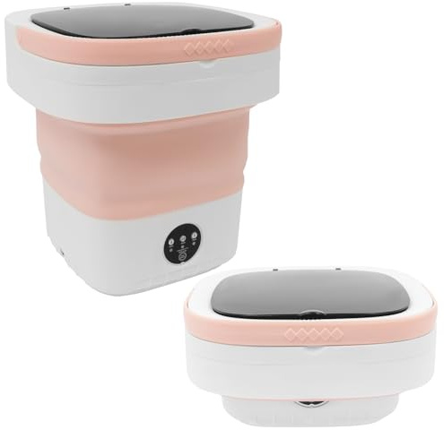 Mini machine à laver, portable, pliable, 12 l, avec tuyau de vidange et panier d'égouttement, petite machine à laver électrique pour sous-vêtements, chaussettes (Rose)