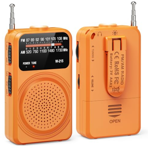 Tendak Radio Portable FM/AM, Radioline Portable Petite avec Excellente Réception, Mini Radio Pile Prend en Charge Batteries Remplacables (AA) - Orange