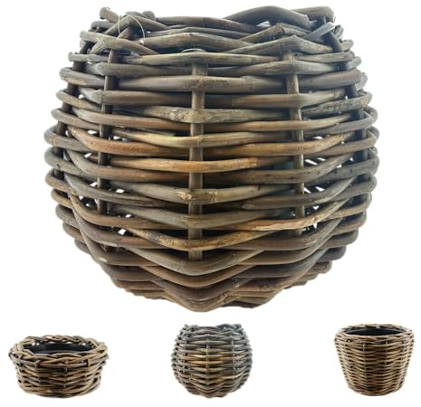 Rattan Pflanzkorb - Pflanzkübel - Rustikale Blumenkübel mit praktischem Kunststoffeinsatz - Handgeflochtene Rattan-Schale Braun - Wetterfester Übertopf für Innen & Außen (Braun, ⌀ 48 cm Höhe: 36 cm)