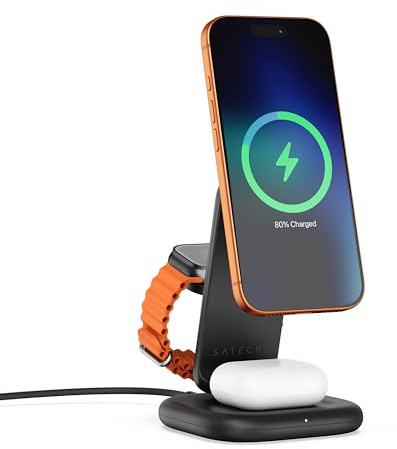 SATECHI Qi2-Ladestation 3-in-1, faltbar, 25 W | USB-C-Netzteil mit 45 W enthalten, für iPhone 17, Apple Watch Series 11 und AirPods