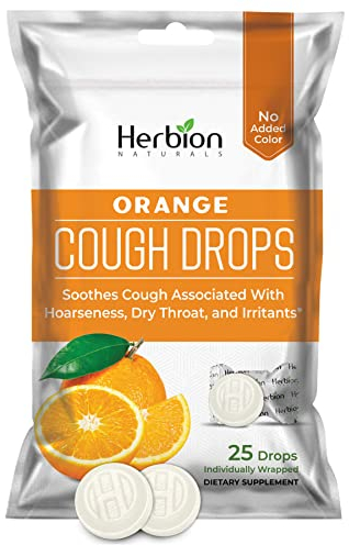 Herbion Naturals Cough Drops with Natural Orange Flavor, Dietary Supplement, Soothes Cough, for Adults and Children Over 6 Years, 25 Drops, No Artificial Flavor, No Added Color.