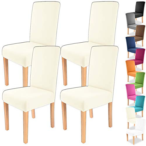 Gräfenstayn 4 STK Stretch-Stuhlhusse Charles - runde und eckige Stuhllehnen - VORTEILSPACKUNG - bi-elastische Passform mit Öko-Tex Siegel Standard 100: „Geprüftes Vertrauen“ (Creme)