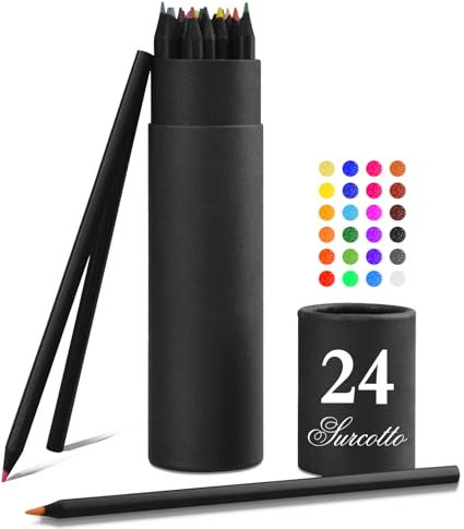 Surcotto Buntstifte, 24 Buntstifte für Erwachsene, Kinder, Farbstifte im Dose für Anfänger, Pencil Crayons - Ölbasiert, Leuchtende Farben, Schwarzes Holz, Vorgespitzt