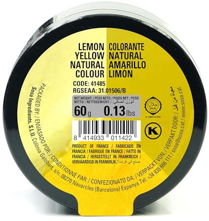 Sosa - Colorante naturale giallo limone in polvere solubile in acqua - Ideale per la cottura - (60g),