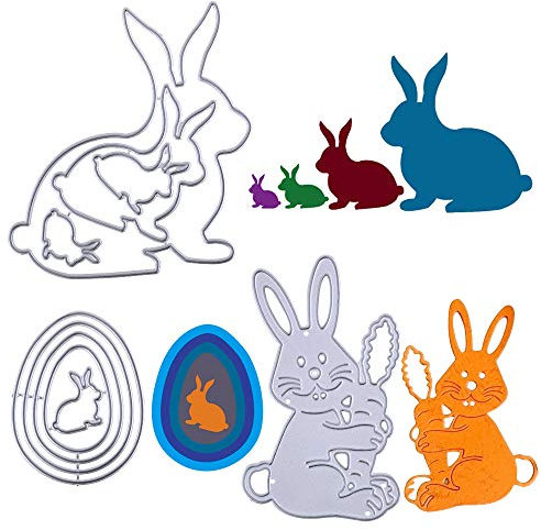 VINFUTUR 3Stk Stanzschablonen Ostern Prägeschablonen Osterei und Osterhasen Stanzformen Schablonen Schneiden für DIY Grußkarte Scrapbooking Sammelalbum Fotoalbum Deko Easter Egg Rabbit Cutting Dies