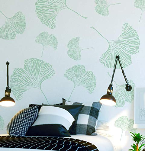 Ginkgo Chinesisch Blatt Schablone/Botanisch Heim Dekor Schablone, Farbe Maßgeschneidert Tapete Effekt mit Schablonen, DIY Schablonen, Ideal Stencils - M/ 37X41CM / 14.5X16