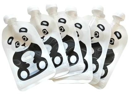 Fill n Squeeze Shivy Panda Reusable Food Pouches - 6 Pack - 150ml - Kids Refillable Smoothie & Snack Pouches, Eco-Friendly