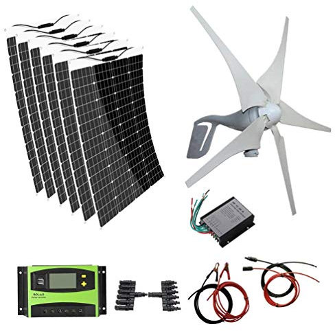 AUECOOR 1120W generatore solare generatore eolico Kit : 6 x 120W pannello solare flessibile + 400W generatore eolico per casa cabina camper
