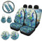 HUIACONG Pfauen-Autositzbezüge, komplettes Set mit Blumen-Lenkradbezug/Vordersitzsitzbezüge/Sicherheitsgurt-Schulterpolster/Cup-Untersetzer/Schlüsselanhänger für Damen, LKW, SUV, Van, Aqua Blau