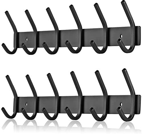 JOLY FANG Kleiderhaken Wand, Garderobenhaken Schwarz Wandgarderobe Edelstahl Hakenleiste Garderobenleiste für Garderobe Bad Küche (Schwarz, 6 Haken - 2 Stück)