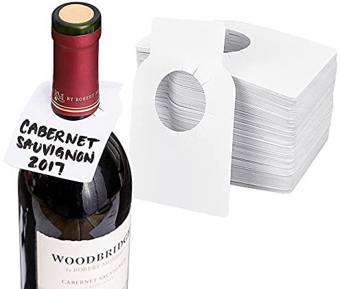 BUENTYA 200 PCS Étiquettes de Bouteille de Vin en Pvc Étiquettes de Cave à Vin Étiquette Vierge Réutilisable Étiquette Goulot Bouteille Vin Blanche avec Trous pour Casier à Vin et Rangement de Cave