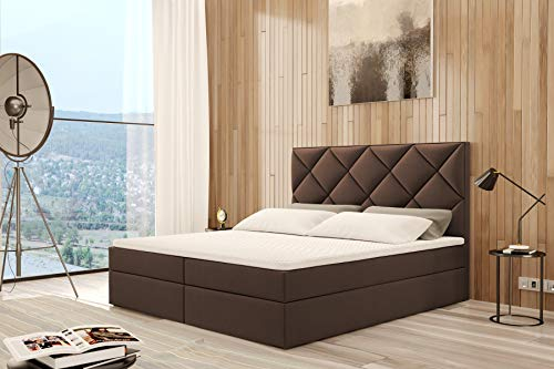 Grekpol Boxspringbett 180x215x120 Kairo mit 7-Zonen-Taschenfederkern-Matratze H3 18 cm und Topper 5 cm aus Memoryschaum, Polsterbett mit Bettkasten, gepolsterter Kopfteil