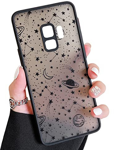 ZTOFERA Kompatibel mit Samsung Galaxy S9 Hülle, Planet Stern Universum Muster Schutzhülle Matt Harte PC Rückseite Hülle mit Silikon Bumper Cover Handyhülle für Samsung Galaxy S9, Schwarz Sky