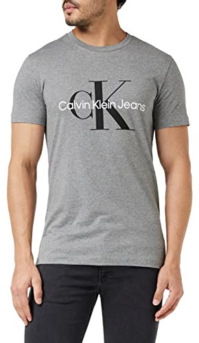 Calvin Klein Men Short-Sleeve T-Shirt Core Monologo Slim Fit, Grey (Mid Grey Heather), XL