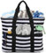LEDAOU Große Strandtasche Damen Umhängetasche Handtasche Wasserdichter Sanddichter Reißverschluss Pool Picknick Fitnessstudio Reisetasche (Schwarz-weißer Streifen)