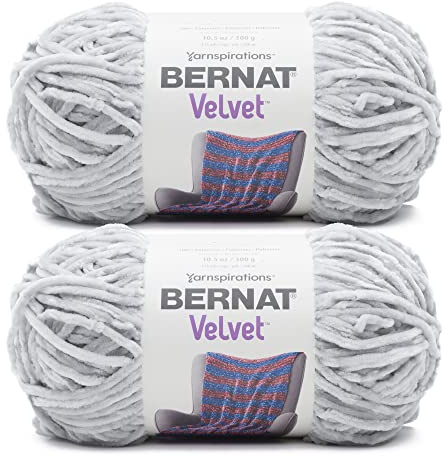 Bernat Velvet Misty Gray Yarn - 2 Pack of 300g/10.5oz - Polyester - 5 Bulky - 315 Yards - Knitting/Crochet | #5 Bulky Yarn, 100% Polyester, Soft Plush Velvet Yarn for Crocheting, Knitting and Crafting, 300 g, 300 grams per skein