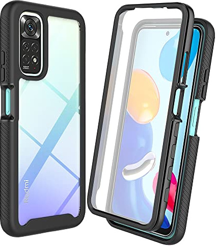 RonRun Coque pour Xiaomi Redmi Note 11 Pro 4G/5G, 360° Transparente étui Antichoc Housse Integrale Transparent Silicone Bumper avec Protecteur d'Écran Intégré Case - Noir