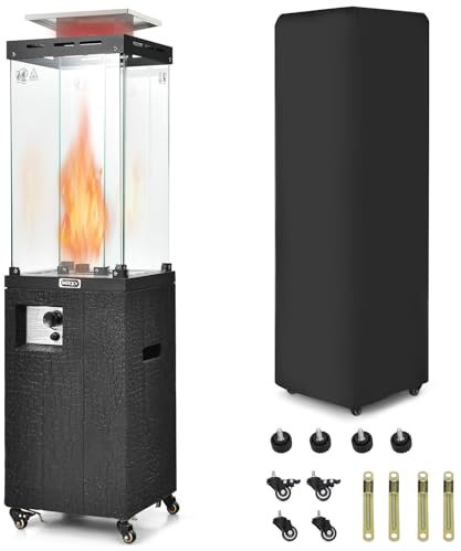 GOPLUS Chauffage Extérieur 12KW avec Réflecteur en Verre de 75 CM, Chauffage au Gaz 41000BTU avec Dispositif de Anti-basculement,4 Roues Flexibles, pour Jardin, Balcon 39 x 39 x 148 cm