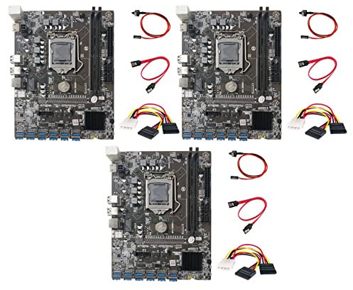 BEEOFICEPENG 3 x B250C Mining Motherboard with 4PIN to Cable + Switch Cable + 12 Slots GPU PCIE Cable
