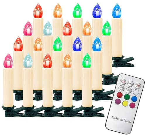 Gotoll 20er LED Weihnachtskerzen RGB Bunt Christbaumkerzen Kabellos Kerzen mit Fernbedienung Timer Kerzenlichter IP44 Wasserdicht,Dimmbar Flackernde für Weihnachtsbaum Weihnachtsdeko