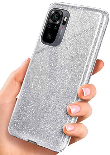 ONEFLOW Glitter Case für Redmi Note 10/Note 10S Glitzer Handyhülle mit Kameraschutz, Stylische Hülle Glitzernd, Dünne TPU Schutzhülle für Damen, Glitzerhülle Qi kompatibel, Silber