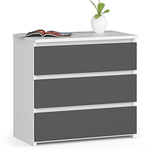 AKORD CL-3 Commode avec 3 tiroirs pour Le Salon, la Chambre, Le Bureau Design Fonctionnel Moderne 60 x 57 x 35 cm (l x H x P) Poids 26 kg Blanc/Gris Graphite
