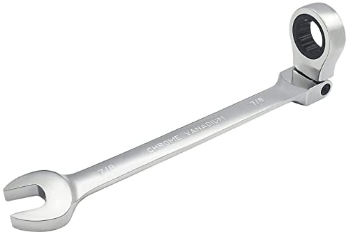 FOCMKEAS 7/8 Inch Flex-Head Ratcheting Combination Wrench SAE | 72 Teeth 12 Point Ratchet Box Ended and Open End Spanner Tools, Flexible Head Gear Wrench, Heat-Treated CR-V