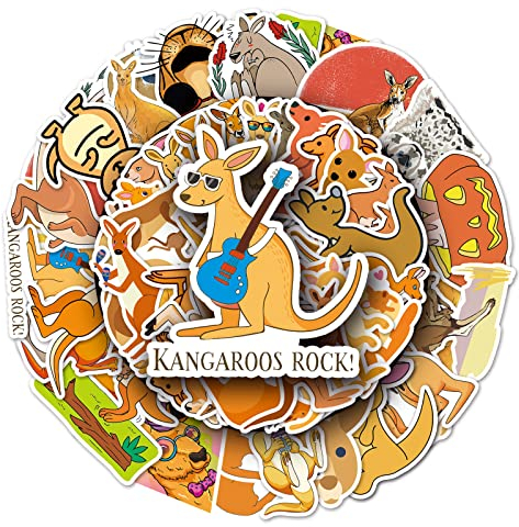Känguru Aufkleber für Laptop (50 PCS),Geschenk für Kinder Jugendliche Erwachsene Jungen,Kangaroo Stickers Wasserdicht Vinyl Aufkleber für Scrapbook,Skateboard,Auto,Gepäck