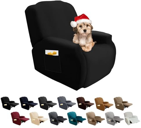 FIGOOO Stretchhusse für Relaxsessel 4-Teilig Stretch Sesselbezug Relaxsessel mit Seitentasche Sesselschoner für Relaxsessel Elastisch Waschbar Sesselbezug Bezug für Husse Relaxsessel,Schwarz