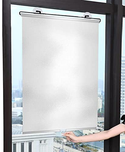 Suction Cup Blackout Roller Blinds,Punch-free Retractable Balcony Sun Shade,Sunscreen Insulation Shading Curtain Window Blind Kitchen Office Car Privacy Screen (W58xH125cm(23x49in),Silver2)