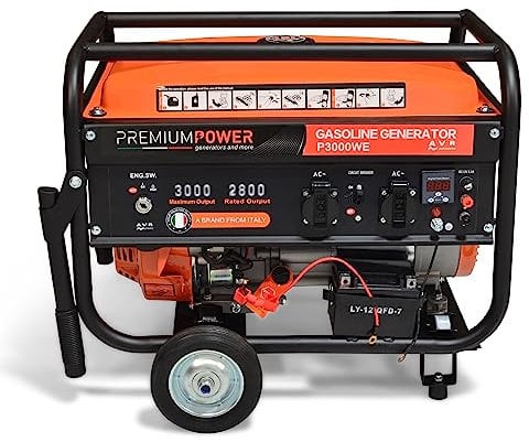 Generatore di corrente benzina Premium Power P3000WE - monofase - 2,8 kW - AVR