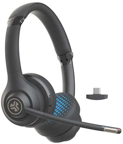 JLab Go Work 2nd Gen Wireless Headsets with Microphone - 55+H Computer Bluetooth Headset or USB C Dongle, Multipoint Connect, On Ear Wired or Wireless Office PC Laptop Headset with Microphone