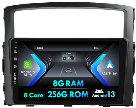 9 Zoll IPS 2 Din Android Autoradio für Mitsubishi Pajero 4 V80 V90 2006–2014 Rückfahrkamera + Mikrofon – 8G + 256G – unterstützt Carplay DSP, Lenkradsteuerung, WiFi, DAB, BT, GPS