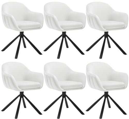 WOLTU Esszimmerstühle drehbar 6er Set, Drehstuhl Esszimmer, Esstisch Stühle, Küchenstühle, Samt Sessel Wohnzimmer, Armlehnstuhl modern, Essstühle, Polsterstuhl, Sessel modern, Beige, EZS05cm-6