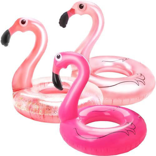 Sonarun 3 Pack 47 Inch Inflatable Flamingo Pool Float Blow Up Flamingo Pool Tube Pool Raft Lounge Inflate Flamingo Swim Ring for Adult Summer Beach Pool Party (Color Style 2)