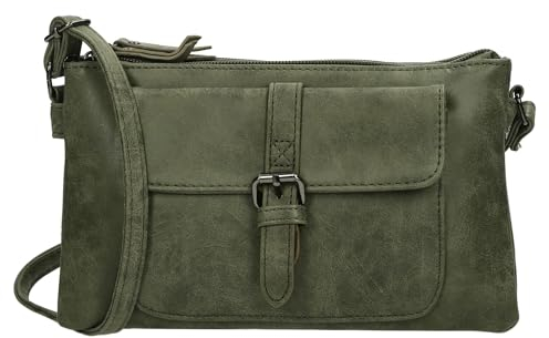 Christian Wippermann kleine Damen Tasche Schultertasche Umhängetasche Crossover Bag Leder Optik Handtasche Olive