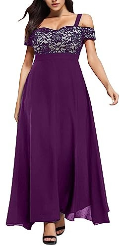 Maxi abito da sera da donna abito lungo in pizzo prendisole per le donne casual spiaggia 2024 fiore cocktail halter cinghie chiffon plus size spalla fredda vita alta compleanno matrimonio club, Viola,