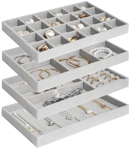 Jenseits Schmuck-Organizer, Schubladeneinsatz, stapelbar, Samt, Schmucktablett, Organizer, Vitrine, Aufbewahrungsbehälter, Ohrringhalter, Halskette, Uhr, Armband, Zubehör, Ringablagen, Geschenk für