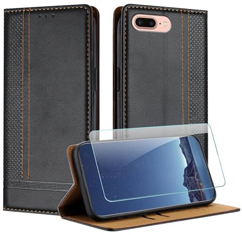 JayModCase Funda para iPhone 8 Plus/ 6S Plus/ 6 Plus (5,5 Pulgada) con Protector Pantalla, Flip Leather Ranura Tarjeta Wallet Carcasa con Cierre magnético Soporte Plegable para iPhone 7 Plus - Negro