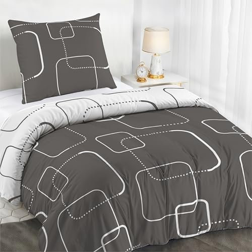 Dreamzie Bettwäsche Set 140x200 cm mit 1 Kissenbezügen 65x65 cm - Muster Karos Grau - Bettwäsche 140x200 Einzelbett aus 100% Mikrofaser - Zertifiziert ohne Chemikalien (Oeko TEX)
