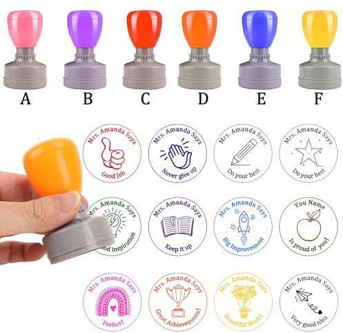Personalisierte Stempel für Lehrer selbstfärbend rund personalisierbar für Belohnungsmarkierung, Hausaufgaben, Klassenzimmer, Aktivität, Lehrer Geschenke