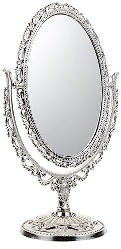 HONMEET Schminkspiegel Vintage Europäischer Stil Doppelseitiger Ovaler Kosmetikspiegel Aus Glas Und Kunststoff Praktisch Für Badezimmer Und Schlafzimmer