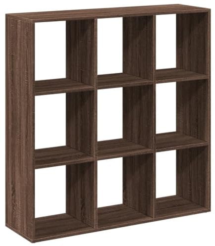 vidaXL Raumteiler Bücherregal, Standregal Raumtrenner für Wohnzimmer Schlafzimmer Büro, Büroregal Würfelregal Regal 9 Fächer, Braun Eichen-Optik Holzwerkstoff