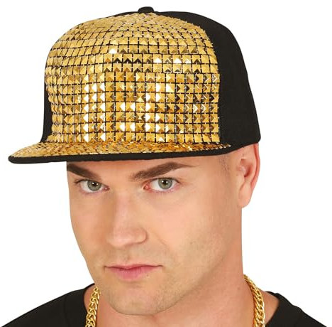FIESTAS GUIRCA | Rapper Mütze mit goldenen Nieten (Erwachsene Unisex) - Kostümzubehör für 90er Jahre Partys und Hip Hop Feiern - Ideal für Schwarz-Gold