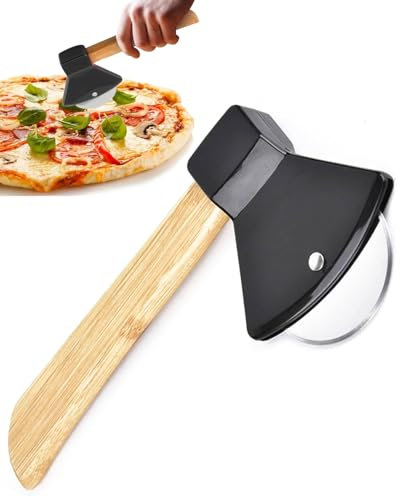 AORHOFJ 1 Stück Pizzaschneider in Form einer Axt, Pizzaroller, handwerklicher Pizzaschneider, Pizzawaffel aus Edelstahl, Werkzeug zum Backen von Pfannkuchen und kreatives Geschenk (schwarz)