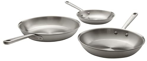 Atma Set de 3 Poêles Inox Triple Couche - Poêles Induction 20, 26 et 28 cm avec Manche Riveté - Sans PFAS ni Revêtement Chimique - Compatibles Tous Feux et Four - Fabriquées en France