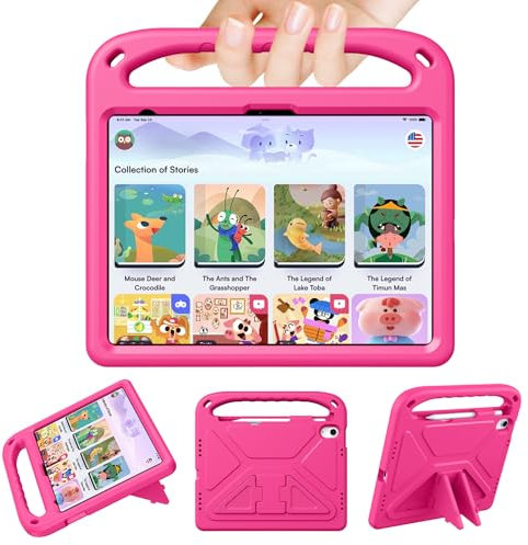 Telaso Case for iPad (A16) 11th Generation (11-inch, 2025), iPad 10th Generation Case(10.9-inch, 2022) with Kickstand Pencil Holder and Handle, Shockproof Light Weight Tablet Cover, Hot Pink