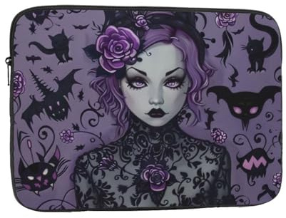Purple Black Goth Spooky Printed Laptop Sleeve Case 12 inch Shockproof Briefcase Carrying Bag Laptop Sleeve Bag