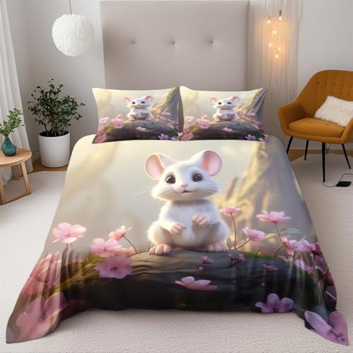 Generisch Intelligente Kleine Maus Bettwäsche 135X200Cm Kinder Junge Mädchen 3D Effekt Bettbezug Jugendliche Bettwäsche-Set Mikrofaser Bettbezug Mit Reißverschluss Und 2 Kissenbezug 80X80Cm