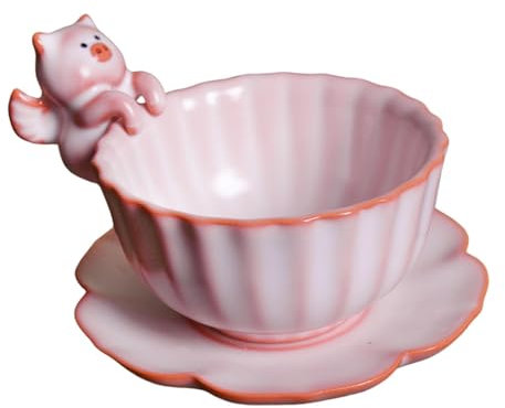 FytStycale Estatua de Cerdito con Taza de Té de Cerámica Y Mascota de Té, Centro de Mesa Tradicional